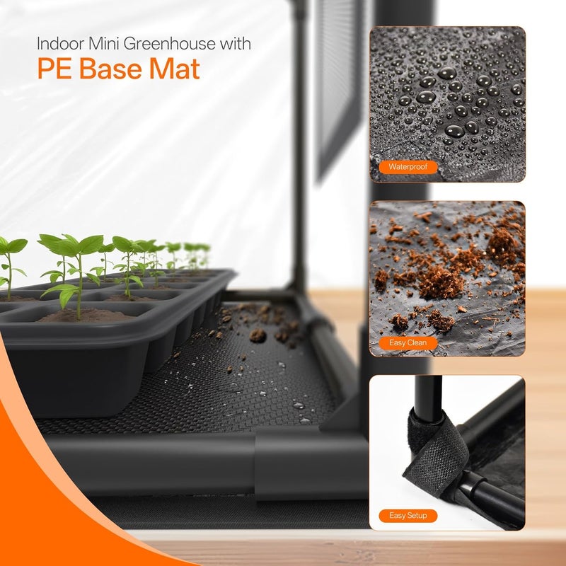 Bstrip Indoor Greenhouse with Grow Light, Mini PVC Tent with PE Base Mat, Ventilation Windows & Zippered Door, 18W Tabletop Greenhouse Light for Seed Starting with Timer, 23.8" x 15.7" x 20.5" - Image 4
